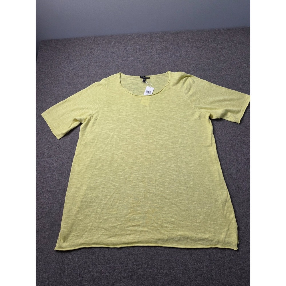 Eileen Fisher Tunic Top Women 2X Yellow Organic Linen Cotton Jewel Neck Pullover
